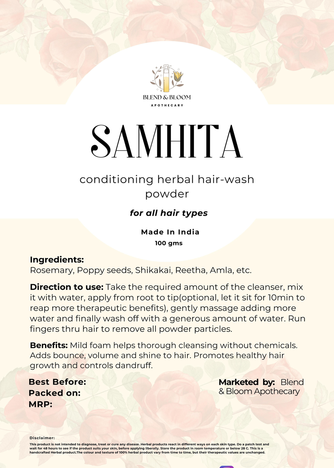 Samhita - Conditioning Herbal Cleanser | Hair Pack